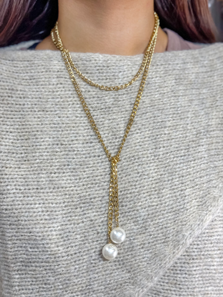 Round Bead Pearl Wrap Necklace