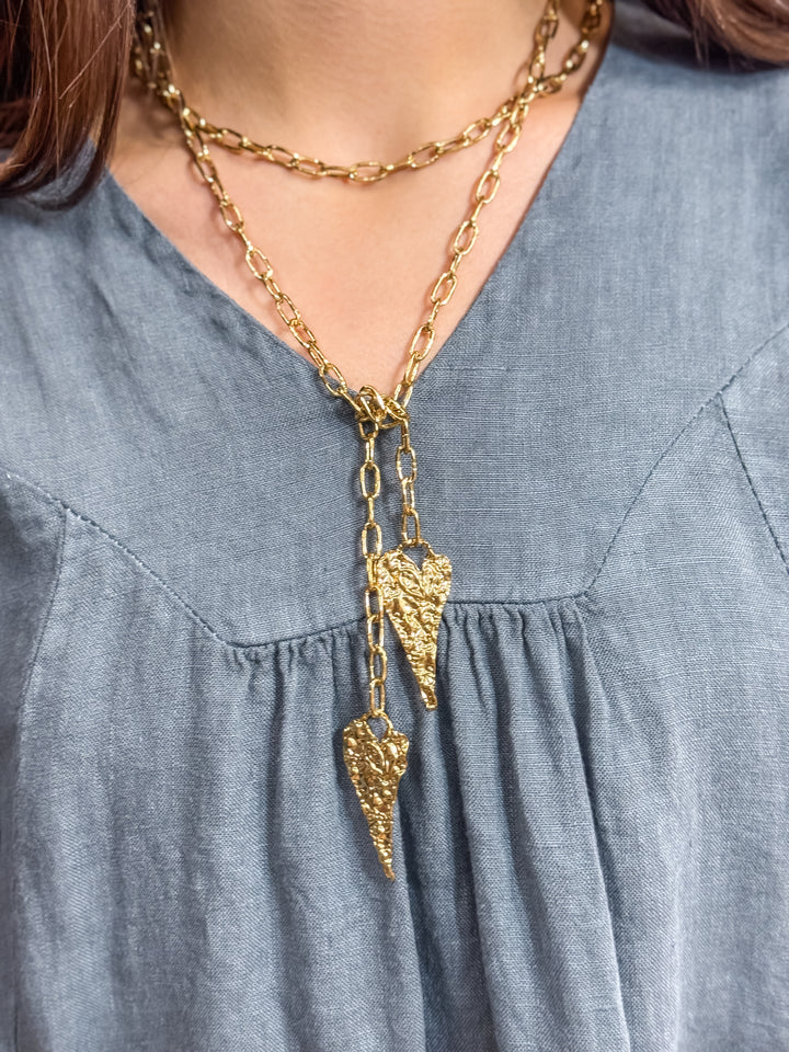 Hammered Spike Heart Wrap Necklace