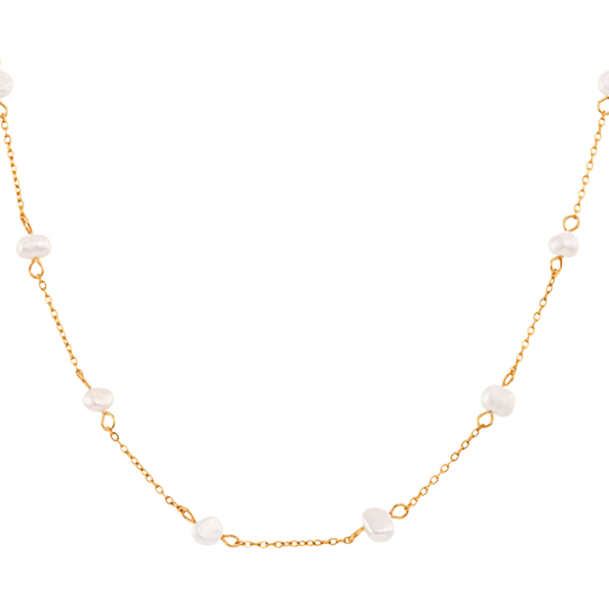 White Freshwater Pearl Station Chain Necklace main image 0