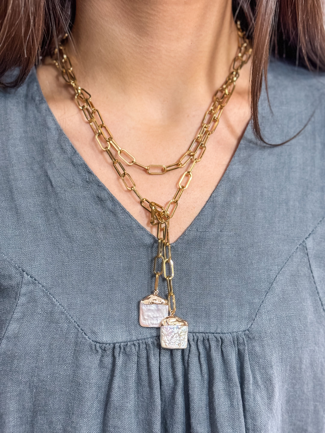 Square Baroque Pearl Wrap Necklace