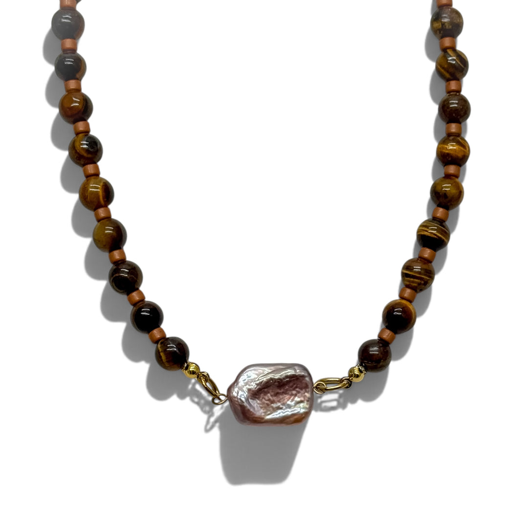 Simone Pearl Tiger Eye Necklace