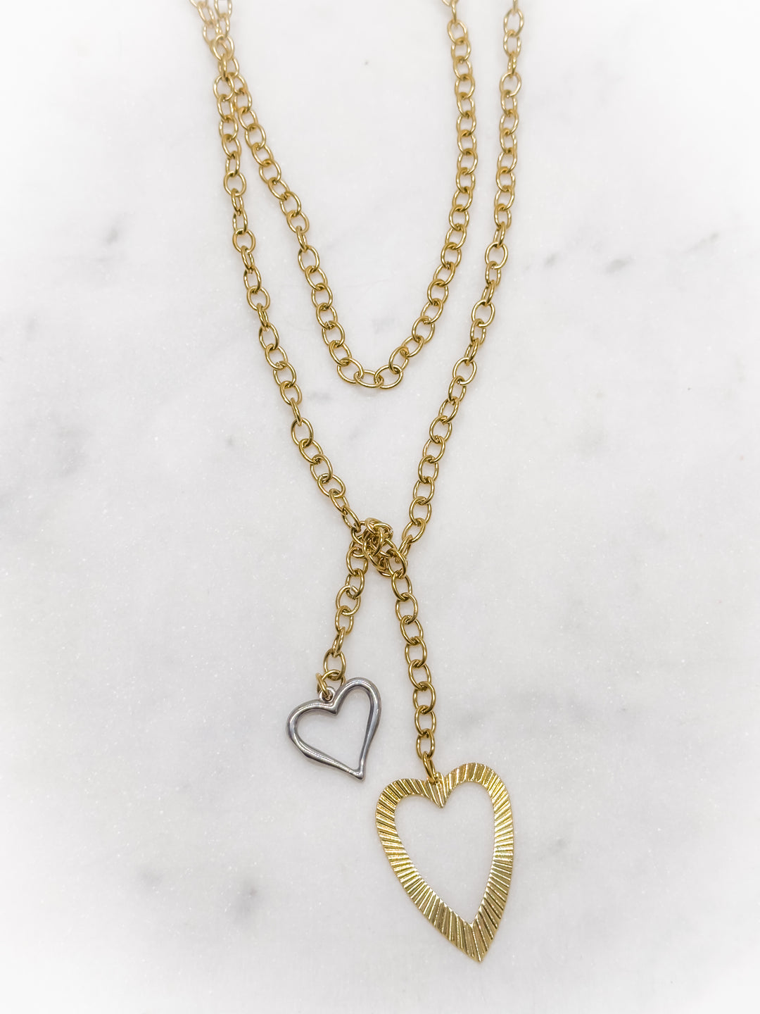 Mixed Metal Hearts Wrap Necklace