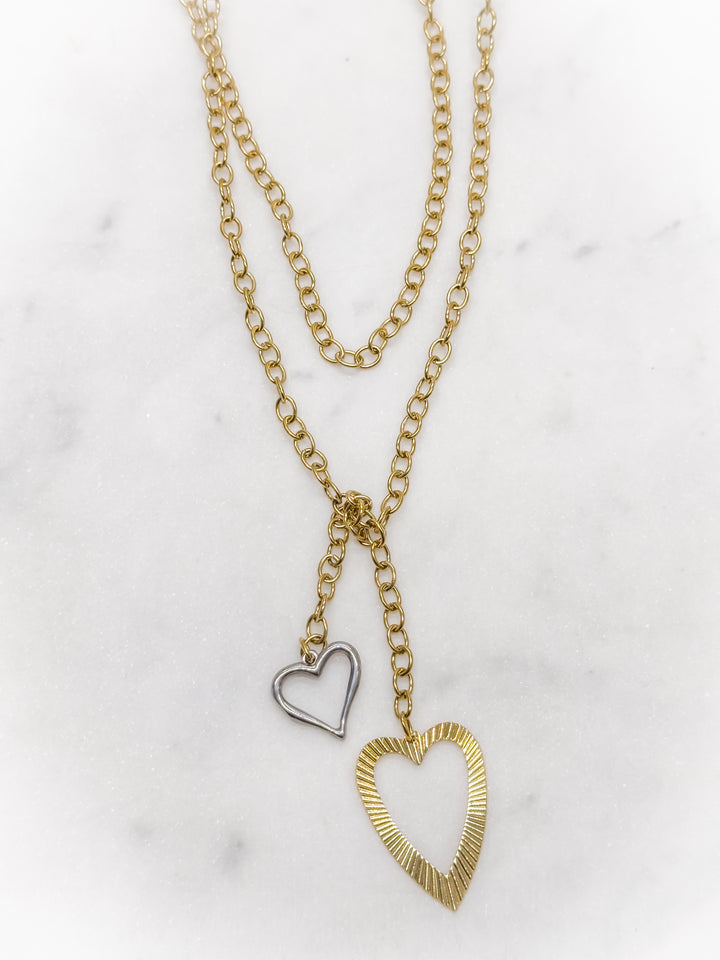 Mixed Metal Hearts Wrap Necklace