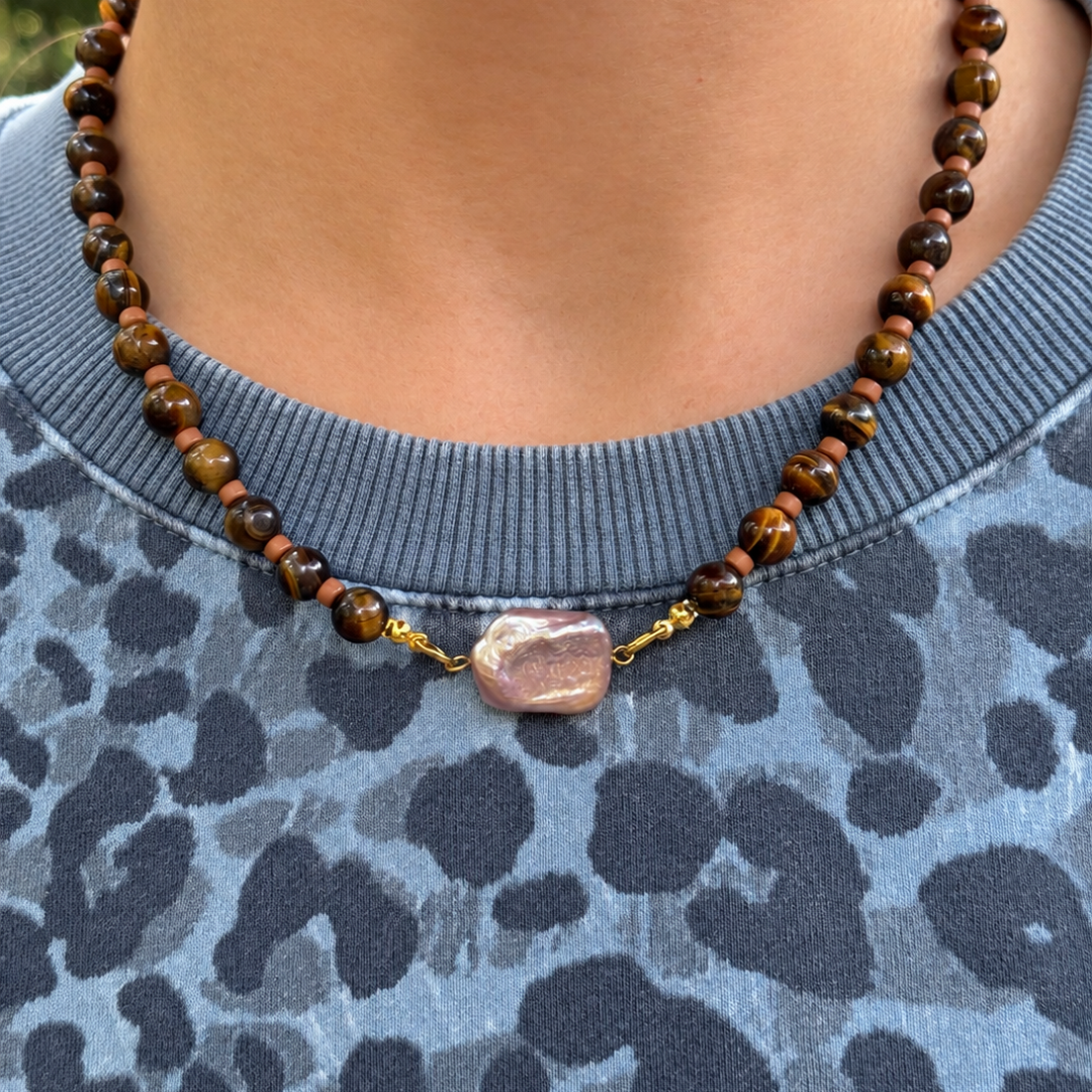 Simone Pearl Tiger Eye Necklace