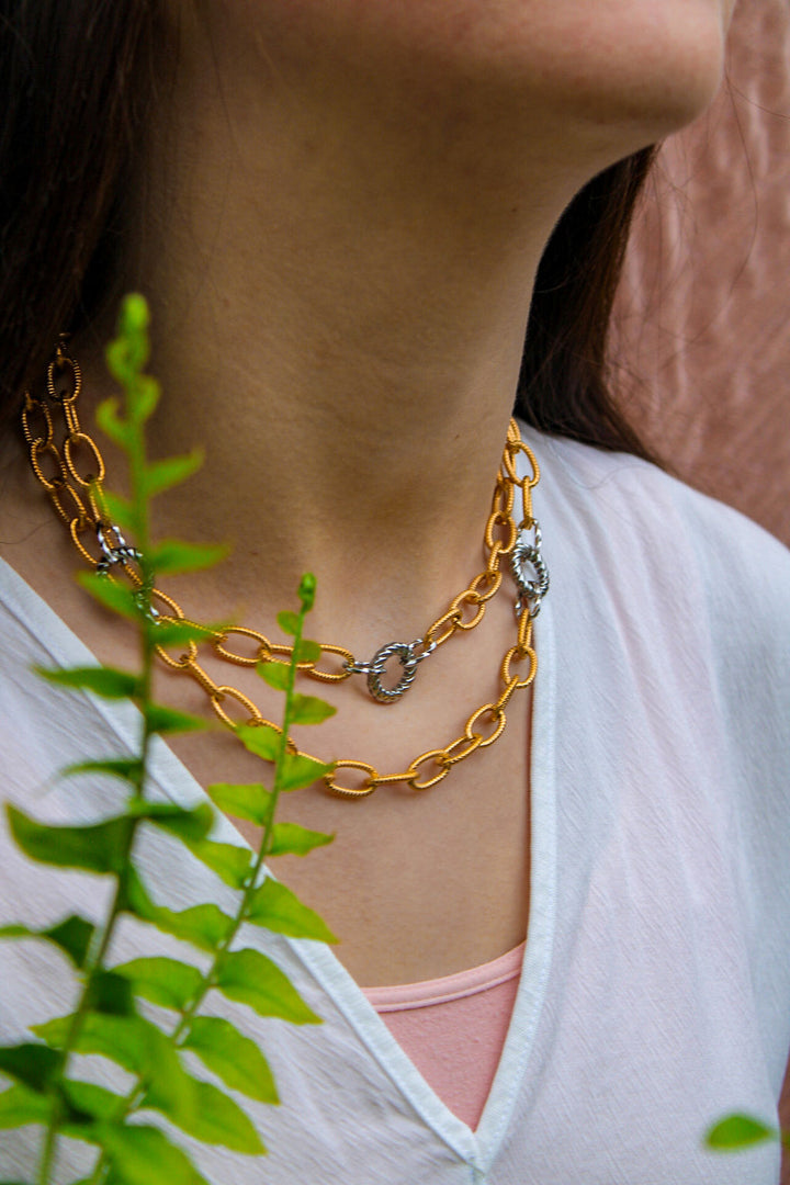 Collier Long Necklace in Mixed Metals