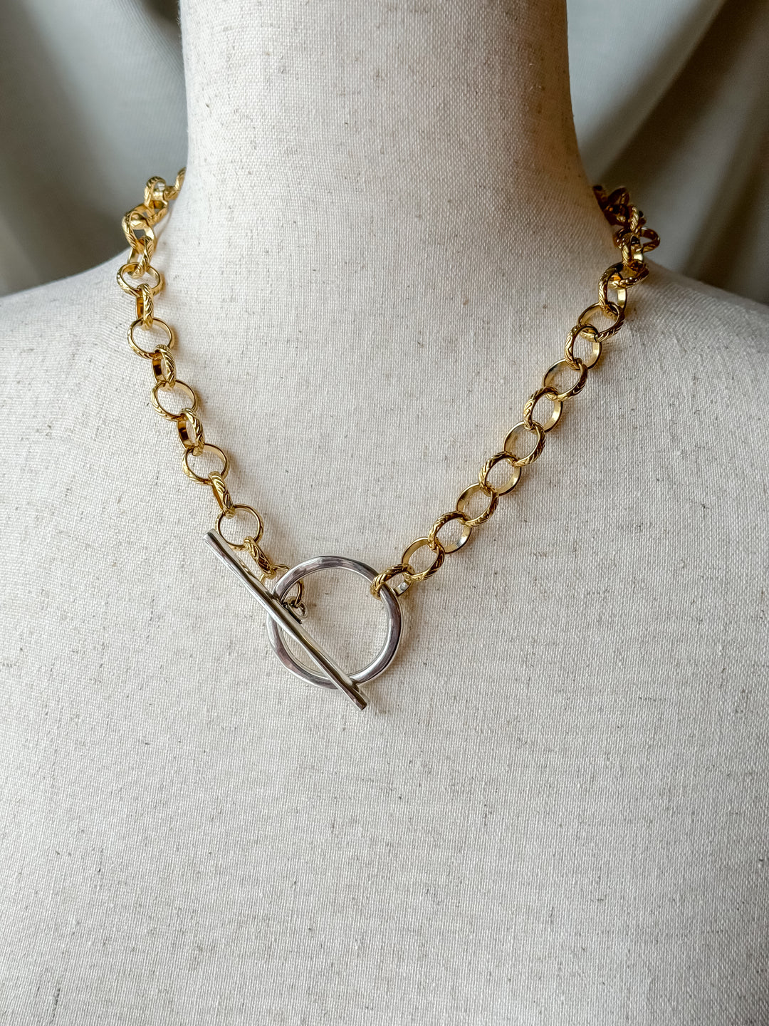 Metro Modern Oversized Toggle Necklace in Mixed Metals