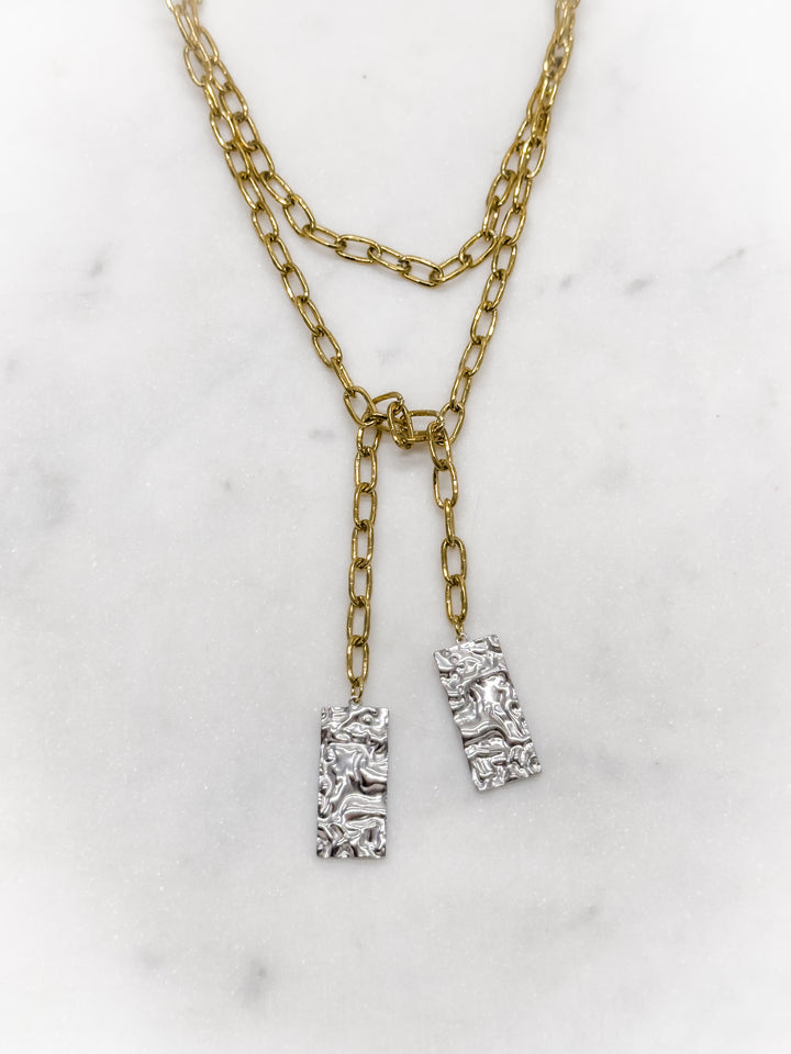 Hammered Tags Mixed Wrap Necklace