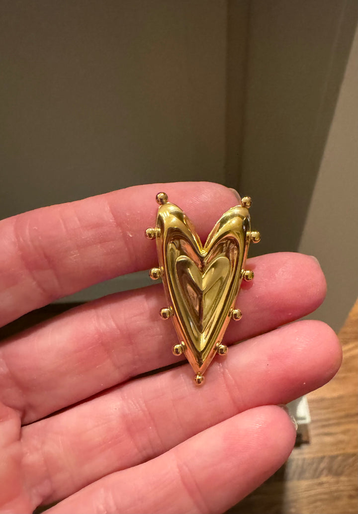 Lover Spike Heart Post Earrings in 18k Gold-Plated Stainless Steel