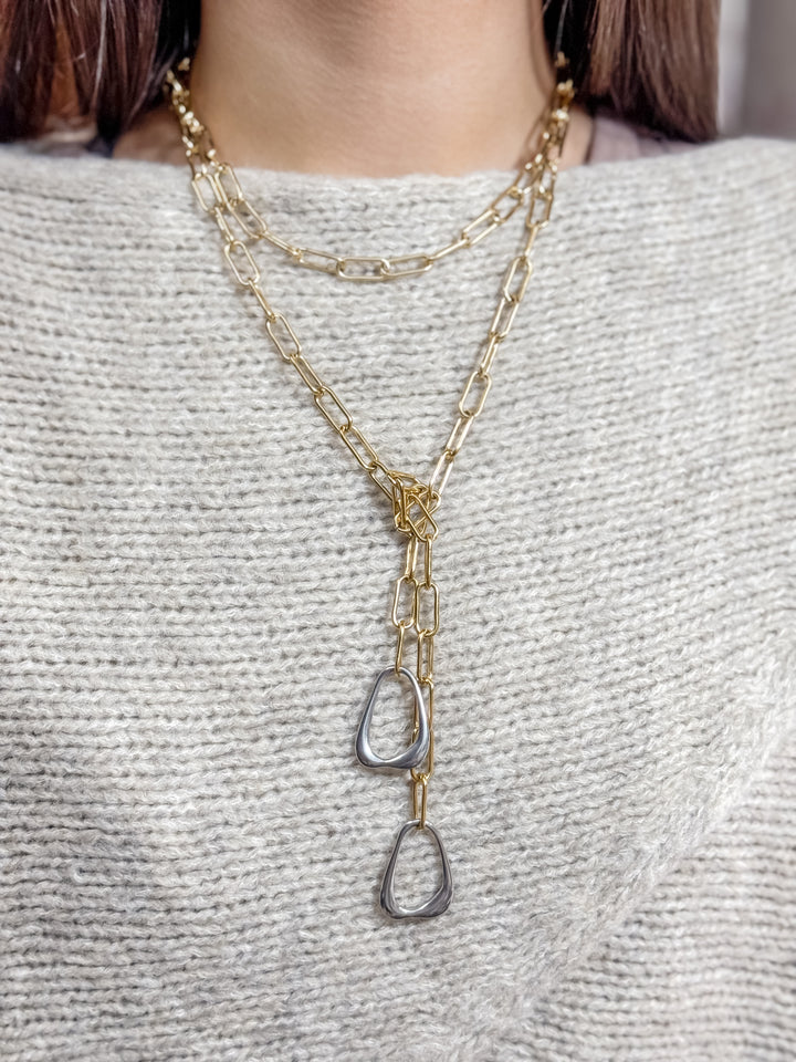 Organic Link Mixed Metal Wrap Necklace