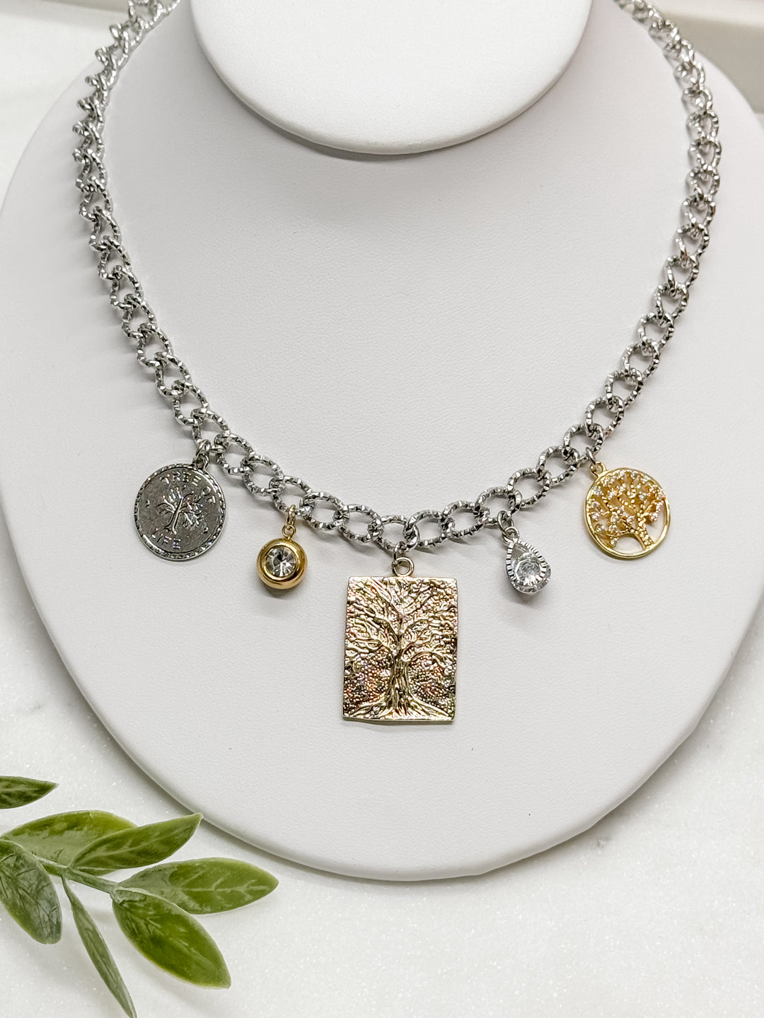 Tree of Life Mixed Metal Charm Necklace