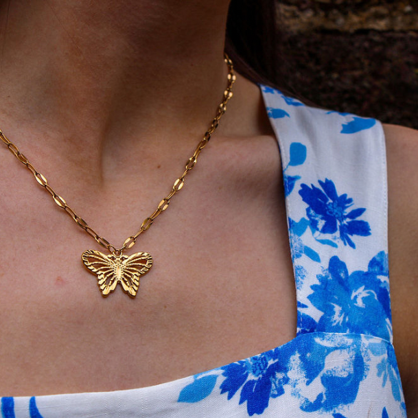 Flutterby Butterfly Necklace in Gold-Plated Steel