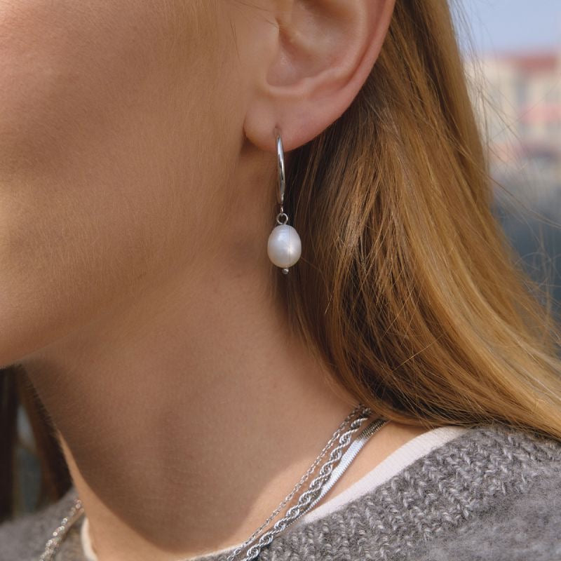 Celia Pearl Drop Hoop Earrings