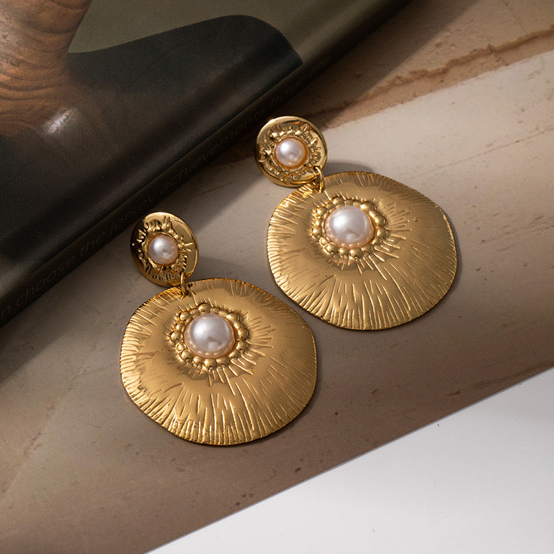 Medallions Pearl Stud Statement Earrings