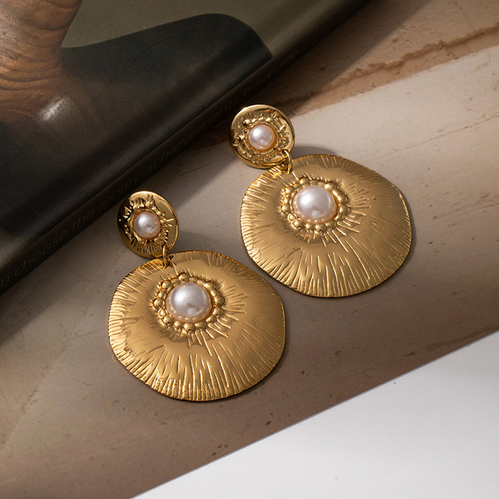 Medallions Pearl Stud Statement Earrings