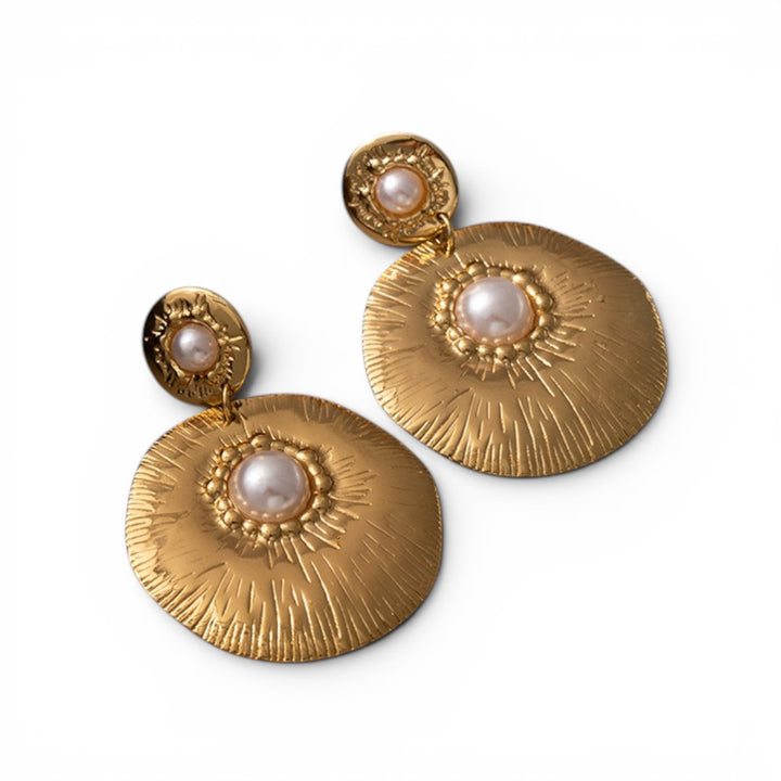 Medallions Pearl Stud Statement Earrings