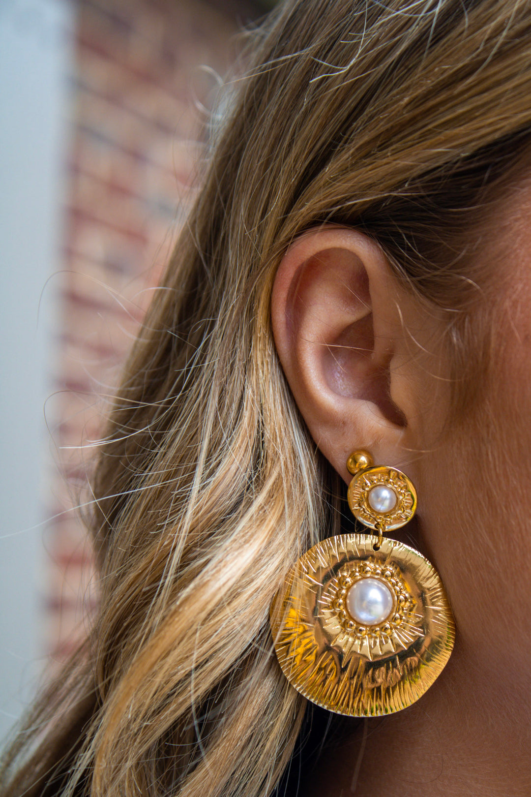 Medallions Pearl Stud Statement Earrings