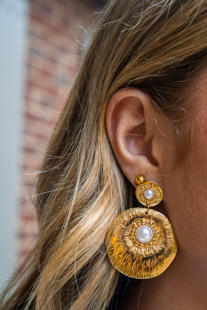 Medallions Pearl Stud Statement Earrings