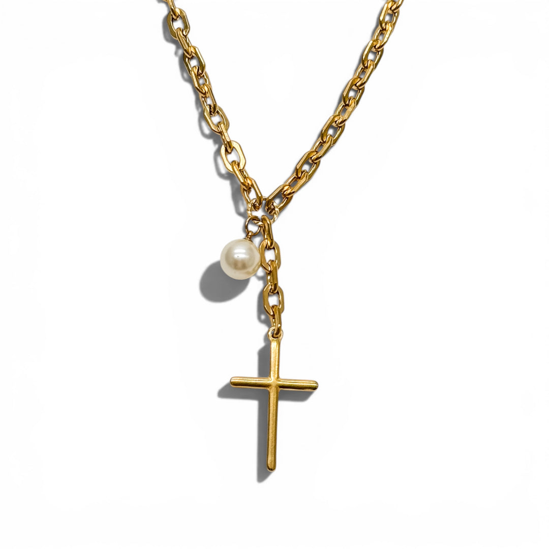 Pearl and Promise Cross Necklace