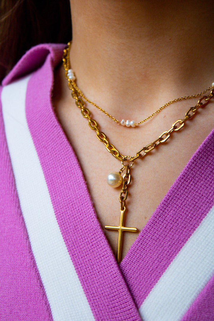 Pearl and Promise Cross Necklace