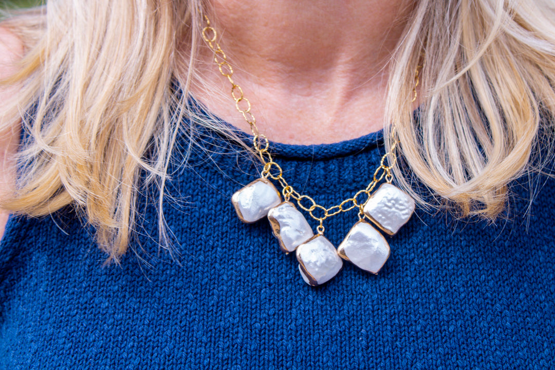 Seafoam Baroque Nugget Pearl Charm Necklace
