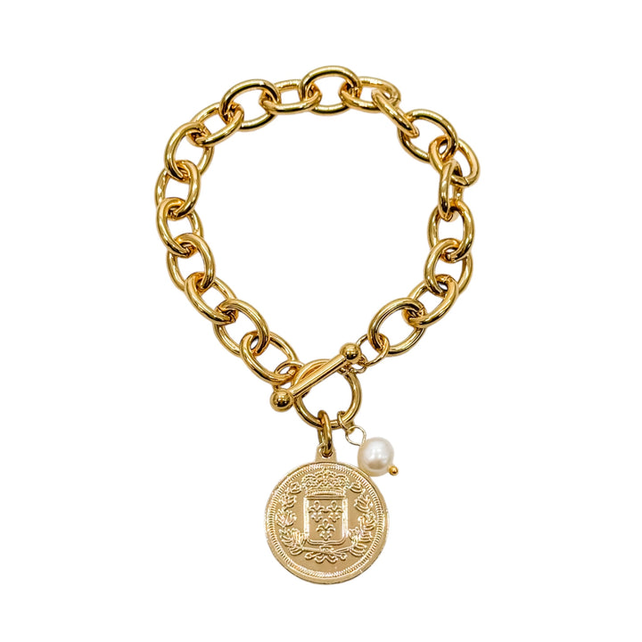 Royal Coin and Pearl Toggle Bracelet