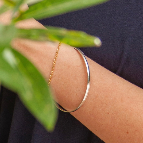 Beaded Edge Bangle in Sterling Silver