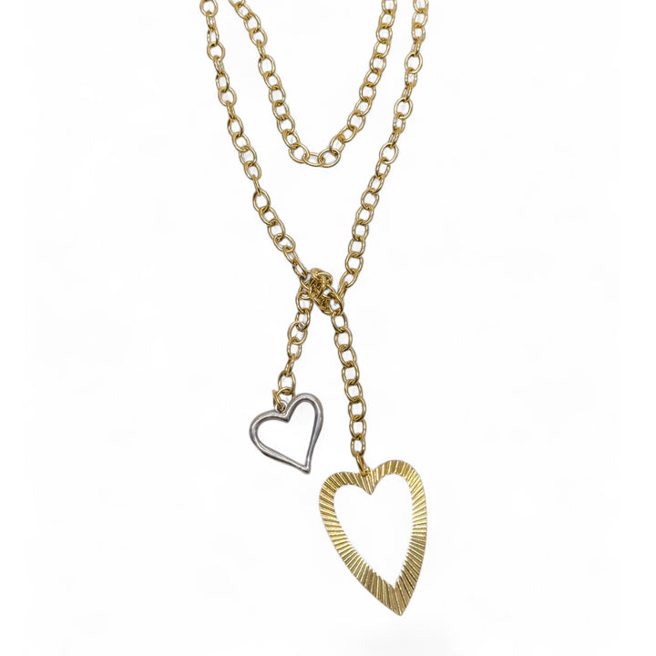 Mixed Metal Hearts Wrap Necklace
