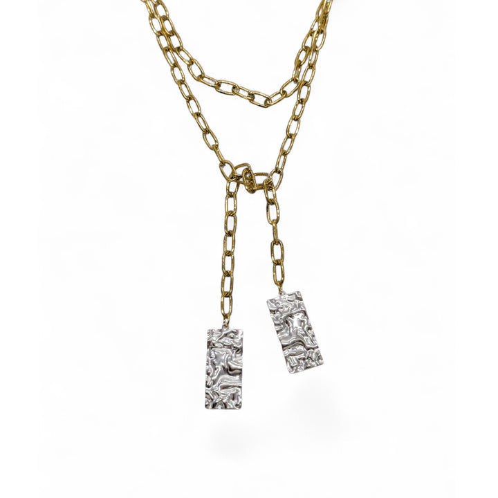 Hammered Tags Mixed Wrap Necklace