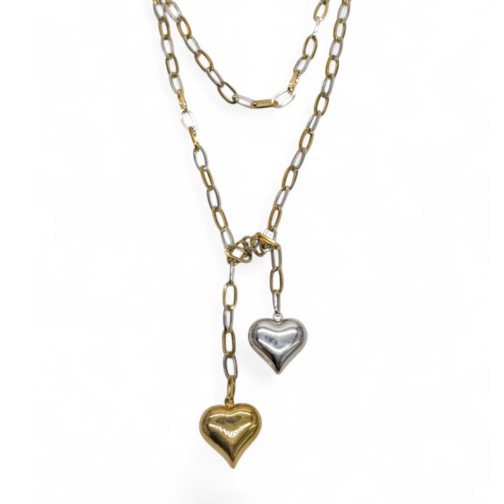 Puff Heart Mixed Metal Wrap Necklace