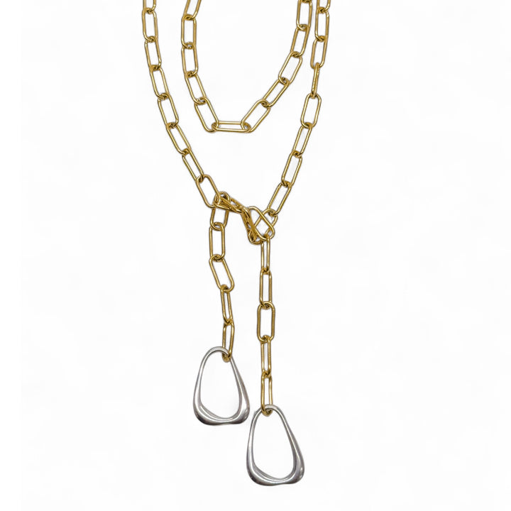 Organic Link Mixed Metal Wrap Necklace