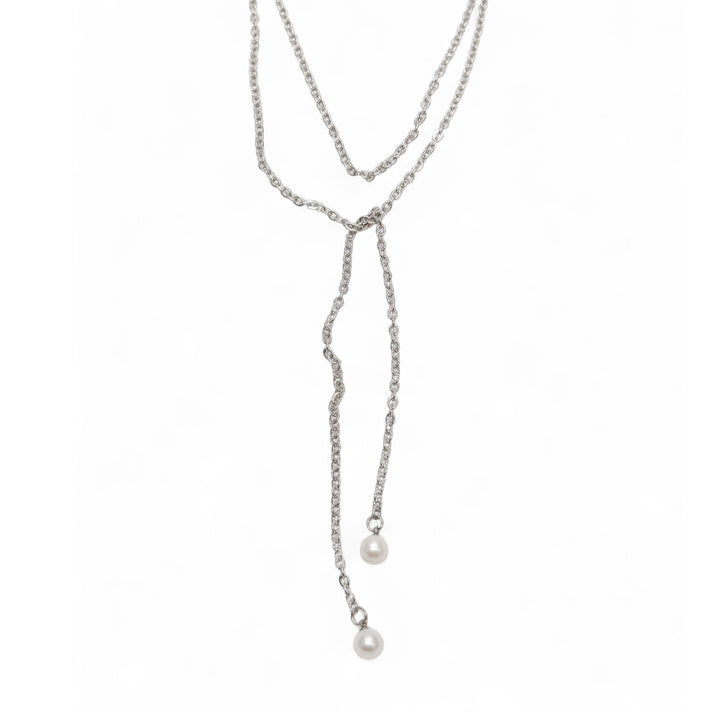 Dainty Silver Glass Pearl Wrap Necklace