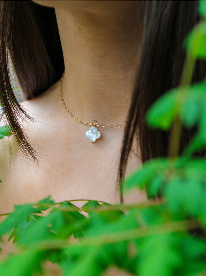 Mother-of-Pearl Clover Necklace in Gold-Filled