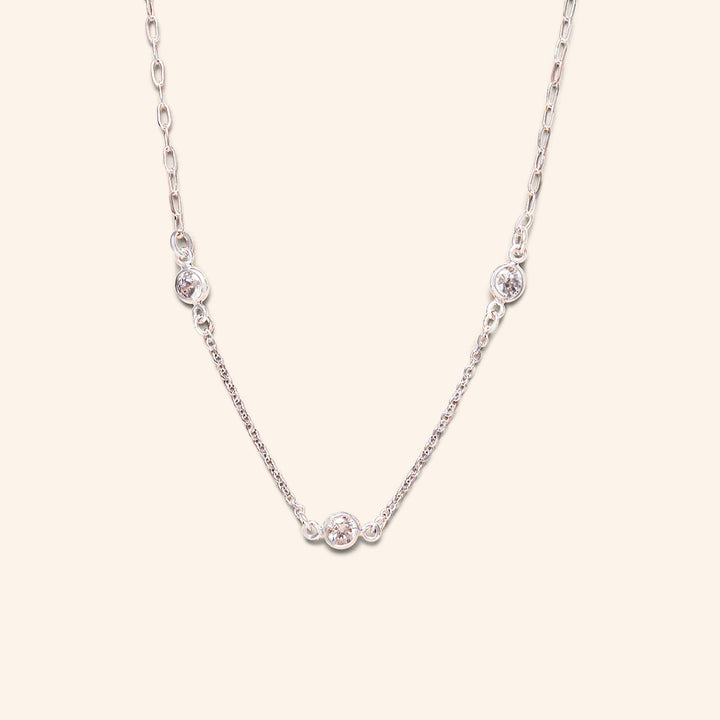 Three-CZ Station Necklace in Sterling Silver