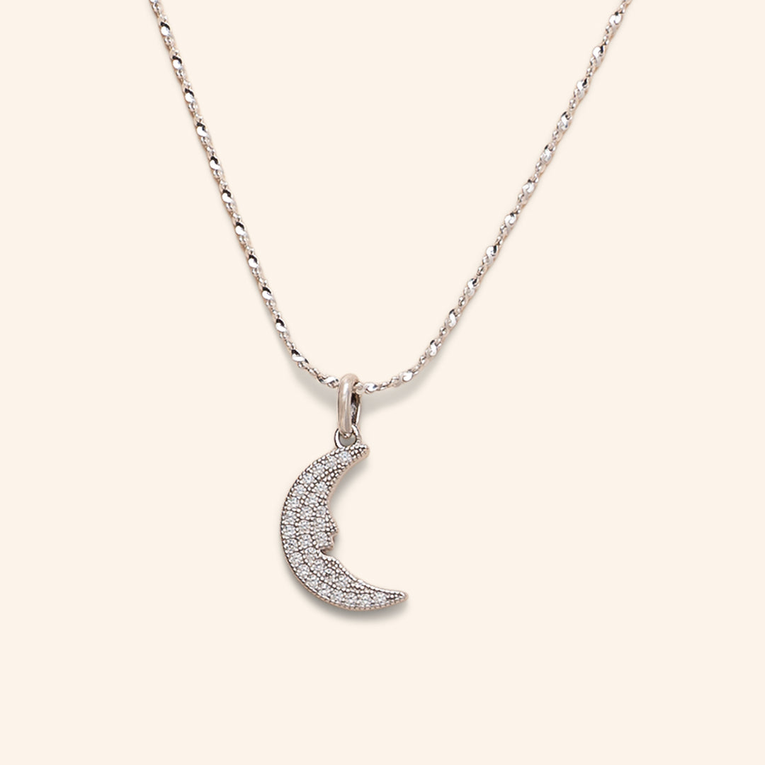 CZ Crescent Moon Necklace in Sterling Silver