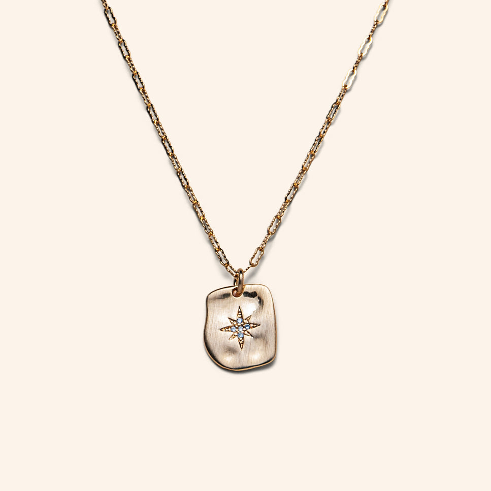 CZ Star Brushed Metal Charm Necklace in Vermeil/Gold-Filled