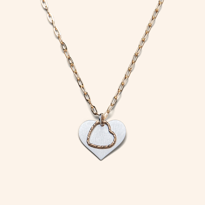 Layered Heart Necklace in Mixed Metals, Sterling Silver/Gold-Filled