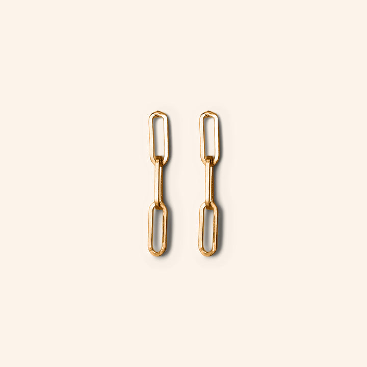 Flat Paperclip Three-Link Post Earrings in Gold-Filled