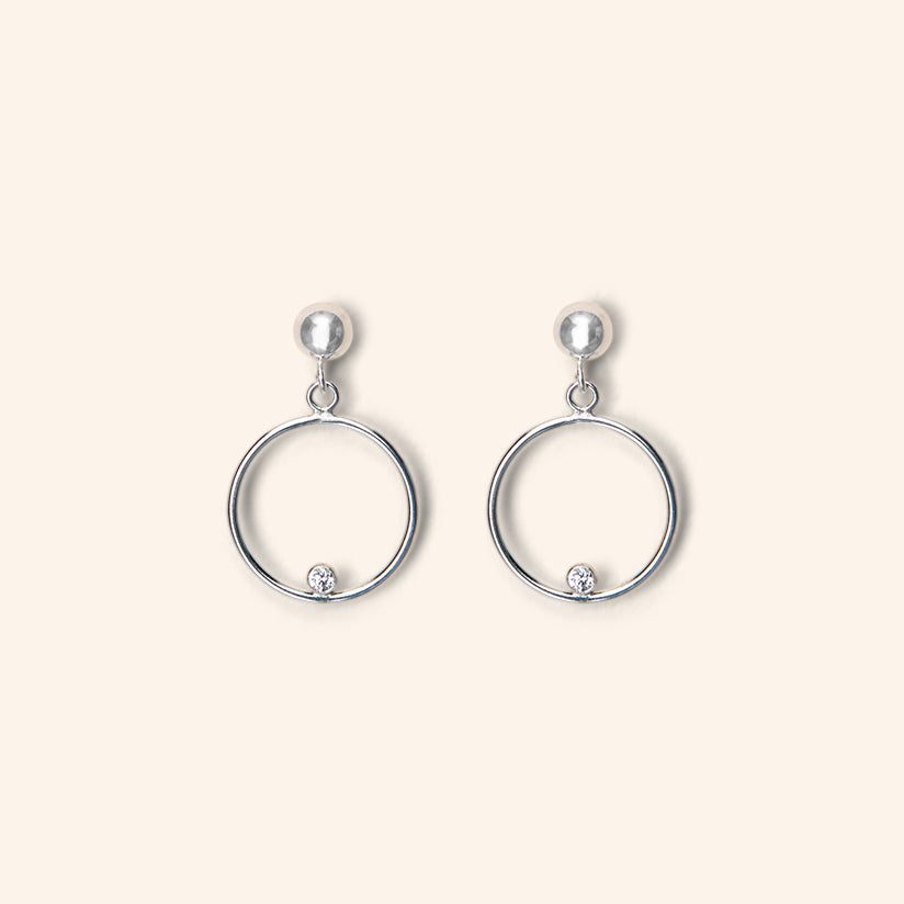 Circle with CZ Post Earrings in Sterling Silver
