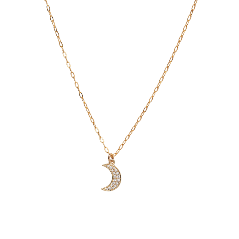 CZ Crescent Moon Necklace in Vermeil/Gold-Filled