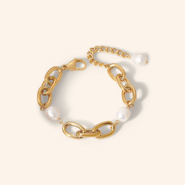 Eternity Freshwater Pearl Chunky Cable Chain Bracelet in 18K Gold-Plated Steel