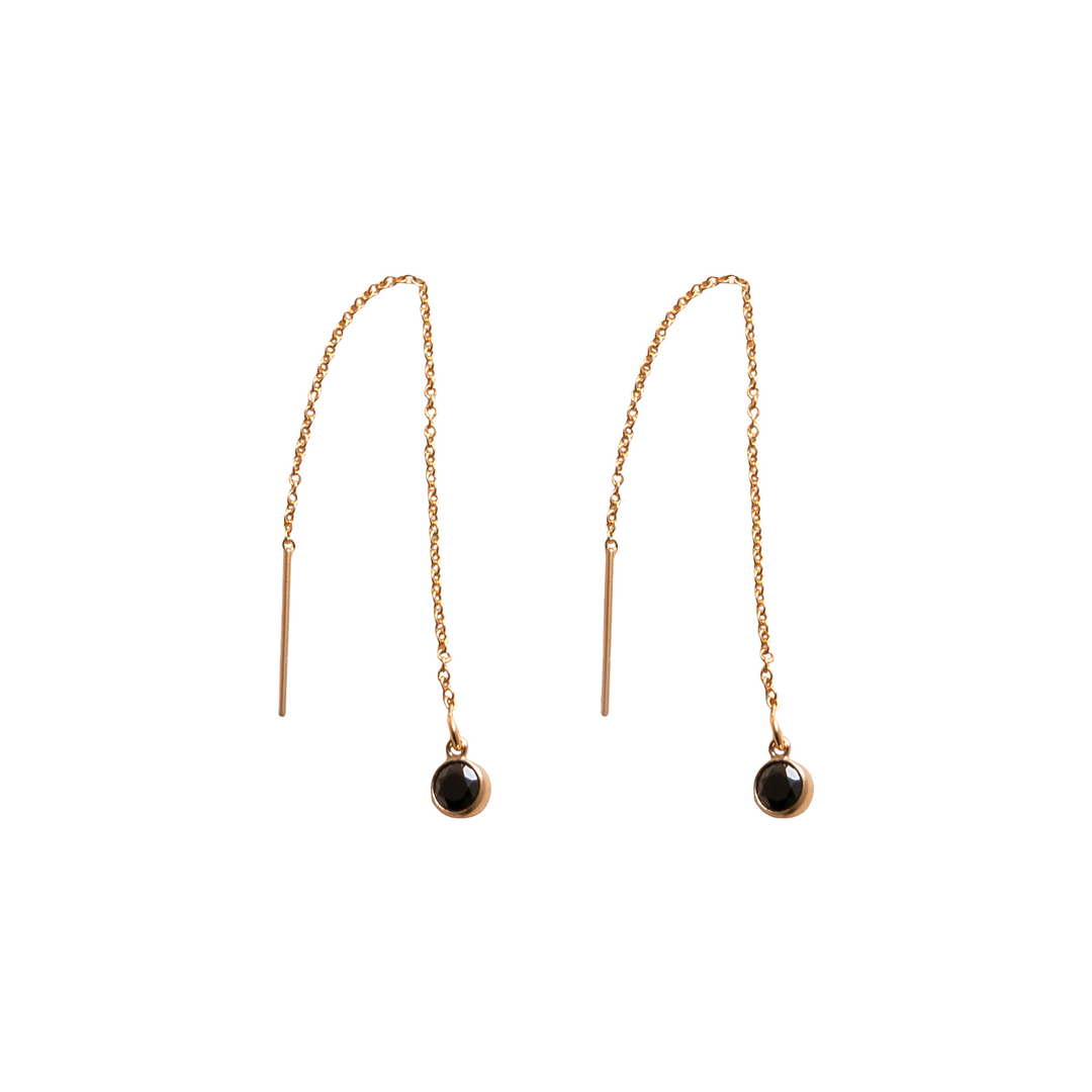 Black CZ Threader Earrings in Gold-Filled