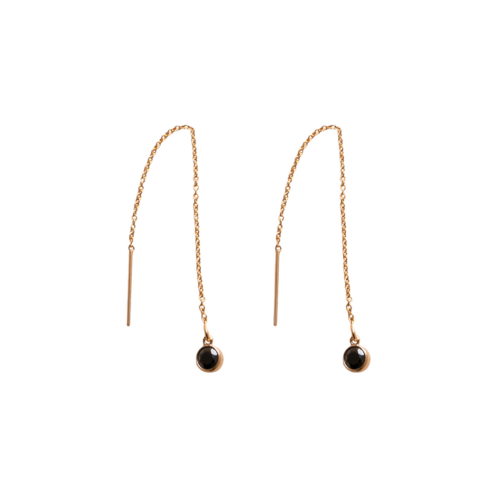 Black CZ Threader Earrings in Gold-Filled
