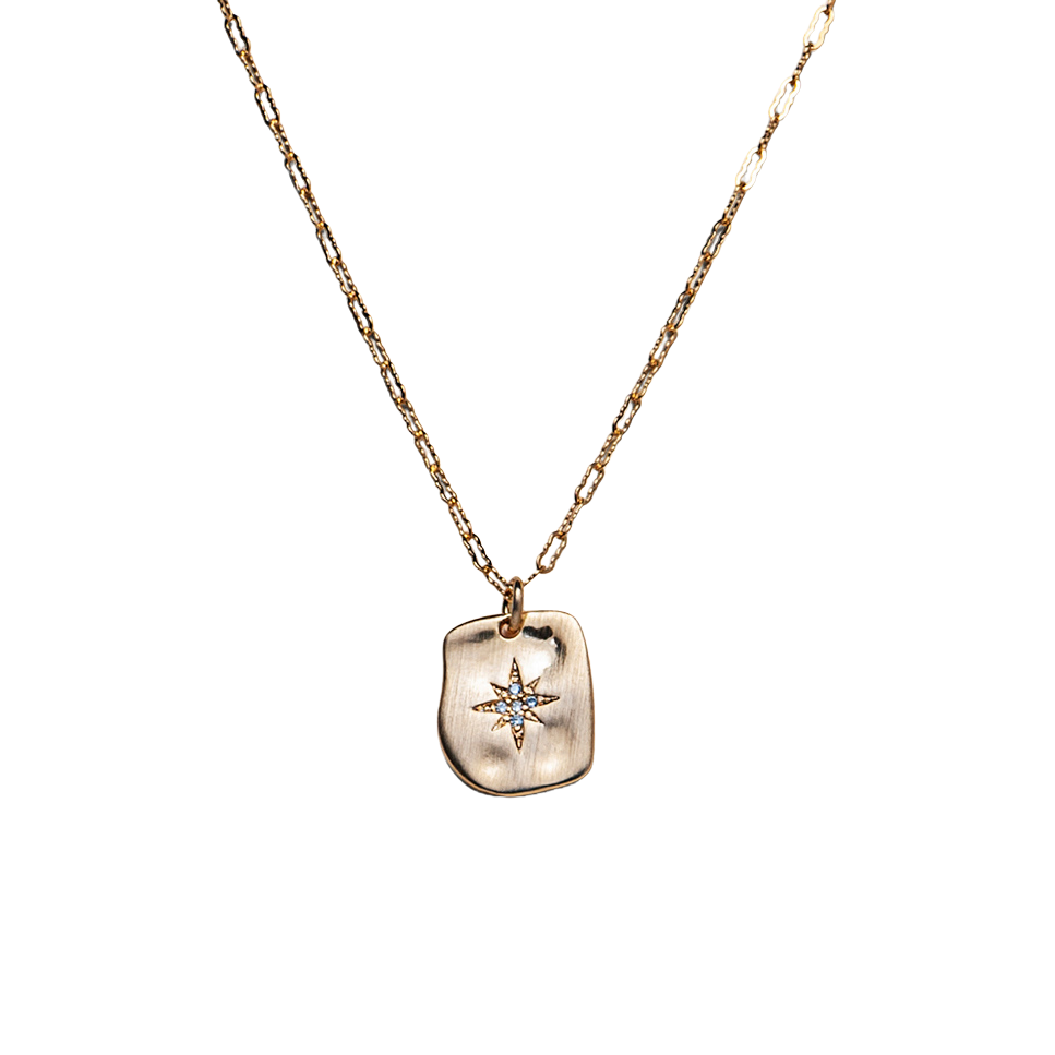 CZ Star Brushed Metal Charm Necklace in Vermeil/Gold-Filled