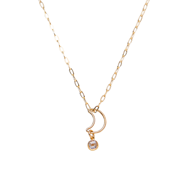 Crescent CZ Dangle Moon Necklace in Gold-Filled