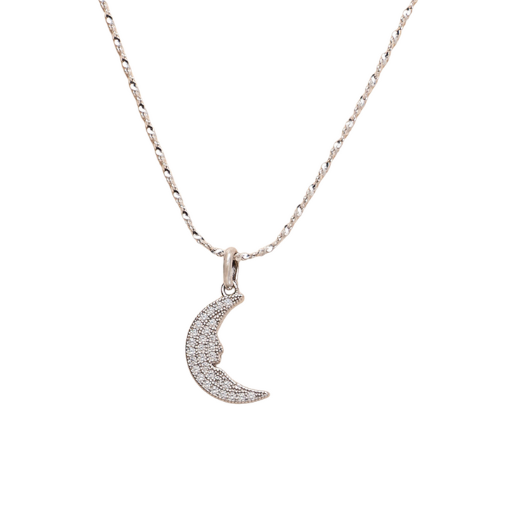 CZ Crescent Moon Necklace in Sterling Silver