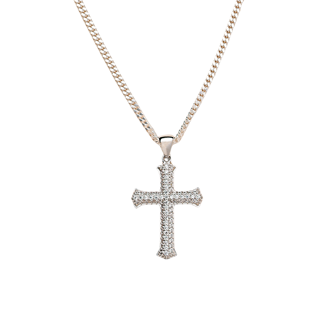 CZ Cross Necklace in Sterling Silver