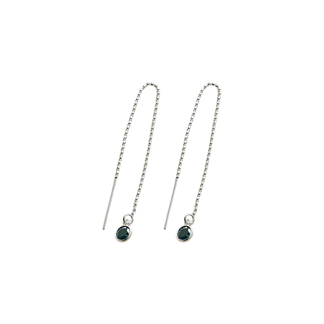Black CZ Threader Earrings in Sterling Silver