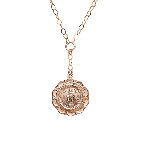 Virgin Mary Medal Y Necklace in Gold-Filled