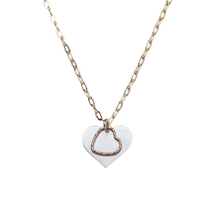 Layered Heart Necklace in Mixed Metals, Sterling Silver/Gold-Filled