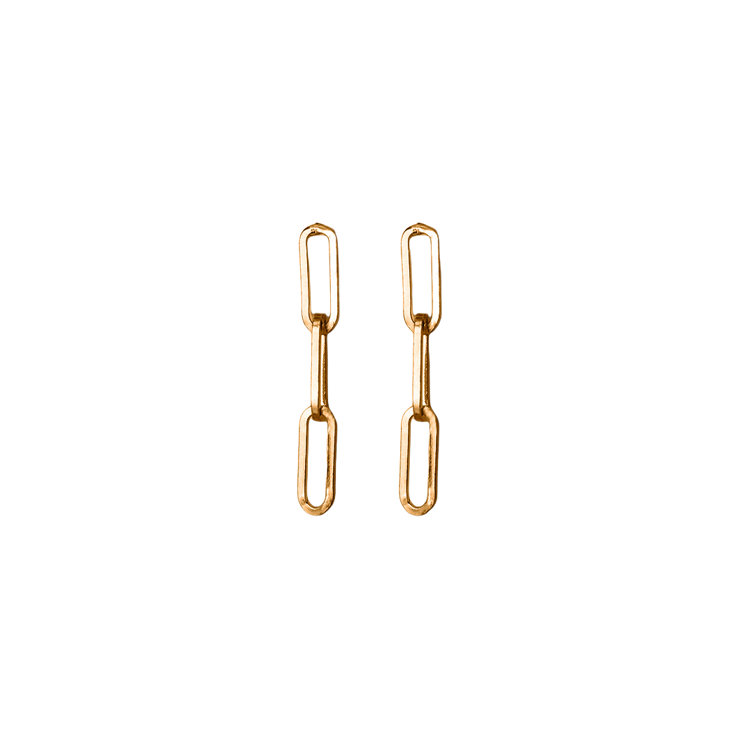Flat Paperclip Three-Link Post Earrings in Gold-Filled